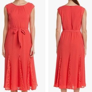 Womens Size 8 TAYLOR Midi Dress Flowy Slinky Sash tie Belt Textured Lace New